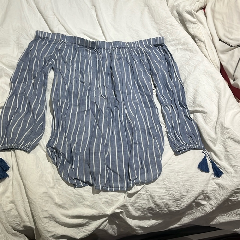 Old Navy Blue and White stripe off-shoulder top size S